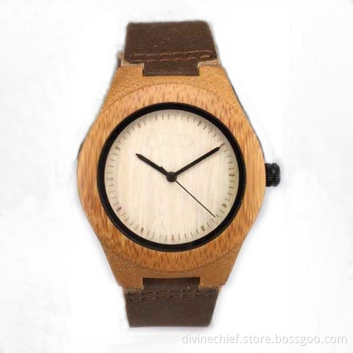 Custom High Quality Genuine Leather Wooden Watch, Luxury Quartz Movement Men Watch